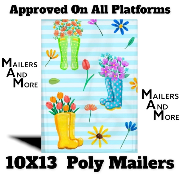 25 10X13 Rain Boots Flowers Poly Mailers Flat Shipping Envelopes CLEARANCE - Picture 2 of 5